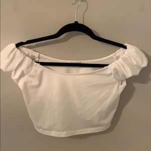 White Crop Top- Ruffled Sleeves- Size small